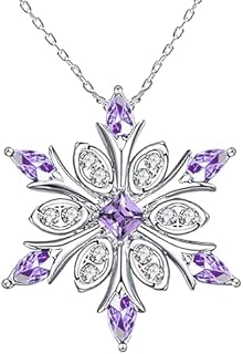 Snowflake Necklace Sterling Silver Purple Snowflake Pendant Necklace CZ Crystals Amethyst Winter Snow Flower Christmas Chain Necklace Romantic Jewelry Gifts for Women Girls Girlfriend Birthday