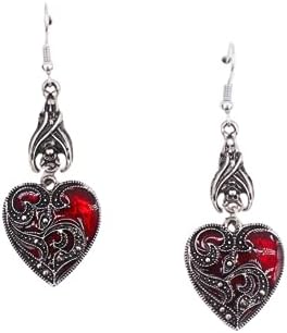 Lever-Back Gothic Dark Bat Earrings, Copper Blood Drop Design for Women Teen Girls, Heart-Shaped Halloween Costume Jewelry