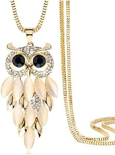 Dainty Crystal Owl Necklace Long Sweater Chain Rhinestone Owl Bird Necklace Pendant for Women Girls