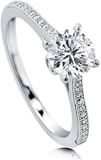 BERRICLE Sterling Silver Solitaire Wedding Engagement Rings 1 Carat Round Cubic Zirconia CZ Promise Ring for Women, Rhodium Plated Size 4-10
