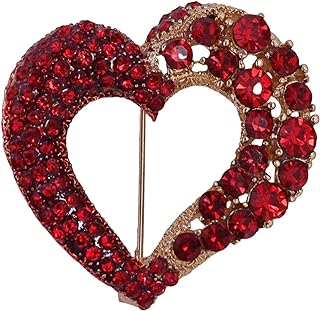 LAXPICOL Vintage Cute Red Love-heart Austrian Crystal Brooch Broach Pin For Women