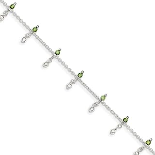 Spring Ring Clasp Peridot Beaded Anklet in 925 Sterling Silver for Women, Elegant Design
