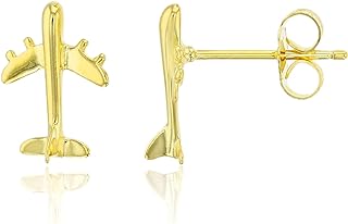 Solid 925 Sterling Silver Polished Airplane Stud Earrings for Women and Girls | 8.5mm Gold Plated Hypoallergenic Studs