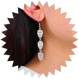 Vintage Zinc Alloy Owl Dangle Earrings with Lever Back Design for Women and Girls - No Gemstone