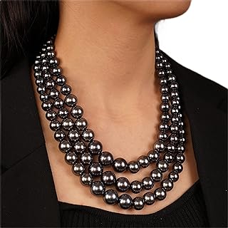 YERTTER Vintage 1920s Gatsby Large Pearl Collar Choker Necklace Earrings Set Simulated Pearl Statement Necklace Multi Strand Pearl Necklace Costume Jewelry Chunky Pearls Necklaces for Women Wedding Jewelry