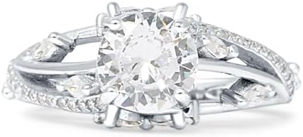 Round Shaped Stackable Split Shank Hidden Marquise Cubic Zirconia Wedding Engagement Ring Solid 925 Sterling Silver