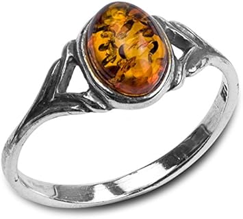 Baltic Amber Sterling Silver Celtic Small Thin Ring