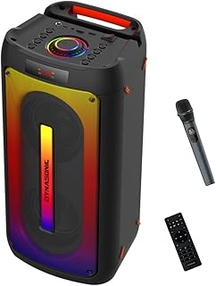 Altavoz Bluetooth Portátil Dynasonic D30, Sonido Estéreo Envolvente, Alta Potencia, Luces LED, y Batería de Gran Capacidad. Ideal para Fiestas y Eventos