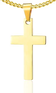 Xusamss 18K Gold Plated Stainless Steel Cross Religious Pendant Necklace,22inches Link Chain