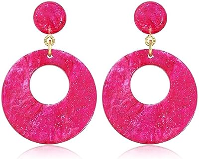 Multicolored Acrylic Pendant Dangle Hoop Earrings for Women Lightweight Geometric Earrings Fashion Jewelry Gift,Pink Blue Green Black Grey