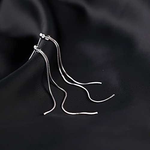Reffeer Solid 925 Sterling Silver Tassel Chain Dangle Earrings for Women Girls Long Dangle Drop Earrings Line Minimalist