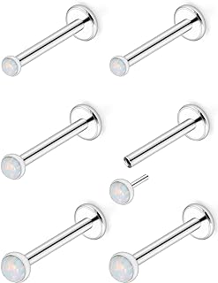 Ftovosyo 20G 18G Threadless Push in Nose Rings Studs Surgical Steel Pushin Nose Stud 2mm 2.5mm 3mm Round Opal Nose Piercing Jewelry for Women Men