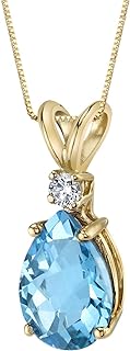 Women's Peora 14K Yellow Gold Pendant Necklace with Genuine Pear-Shaped 2.3 CT Swiss Blue Topaz and Diamond Accent – Elegant Spring Ring Clasp Necklace with Rhodium-Finished 18-inch Chain