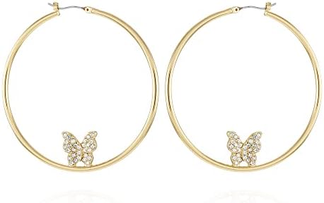 Charming Goldtone Heart-Shaped Hoop Earrings with Glass Stones and Clutchless Back by GUESS