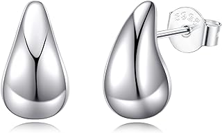 Sterling Silver Bottega Teardrop Stud Earrings with Push Back High Polished White Gold Plating - Chic Jewelry Gifts for Women and Girls