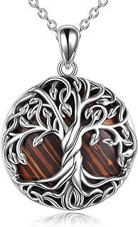 Sterling Silver Tree of Life Pendant Necklace with Tiger-Eye Gem and Rolo Chain - Elegant Gift for Women, Girlfriend, Wife, Mom, Grandma - Celtic Design Anniversary/Birthday Jewelry