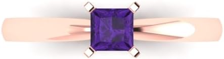 0.5 ct Princess Cut Natural Amethyst 14k Yellow Gold Solitaire Wedding Engagement Bridal Promise Ring