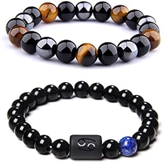 Lobster Claw Clasp Hematite Zodiac Bracelet with Tiger Eye Beads for Men and Women - Cord Chain Obsidian Stone Design