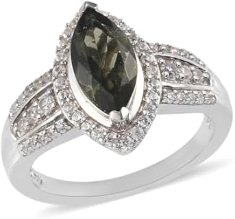 Shop LC Ct 1 Moldavite Zircon Promise Ring for Women 925 Sterling Silver Platinum Plated Weddings Jewelry for Bride Size 6 Engagement Anniversary Wedding Promise Birthday Gifts for Women