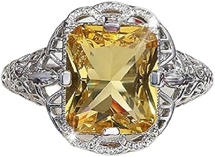 925 Sterling Silver Ladies Citrine Ring 18K Platinum Plated Zirconium Engagement Ring Square Cut Cubic Zirconia Ring Fashion Engagement Wedding Ring for Her Size 6-10 576