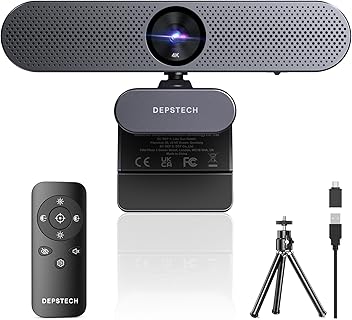DEPSTECH 4K Ultra HD Webcam with Dual Noise-Canceling Microphones and Remote Control, Includes Privacy Cover and Tripod, Ideal for PC/Mac/Laptop/Desktop Users on Zoom/Teams