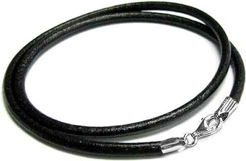 Dreambell Rhodium-Plated 925 Sterling Silver European Bead Charm Choker Necklace with a Natural Leather Cord and Lobster Spring Clasp