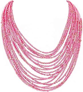 HSQYJ Exaggerate Multilayer Seed Beads Chunky Choker Statement Necklace Boho Handmade Color Beaded Cluster Collar Bib Necklaces Fashion Jewelry for Women Girl Gift