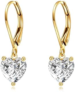 14K Yellow Gold Heart Cut Moissanite Leverback Drop Earrings, Ideal Women's Gift with Versatile Appeal, Featuring Emerald and Black Onyx Accents