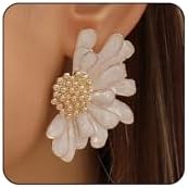 White Flower Drop Earrings with Push-Back Design for Women, Versatile Floral Dangle Earrings in Various Color Options for All Seasons & Occasions