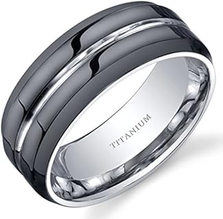 PEORA Modern 8mm Men's Genuine Black Titanium Wedding Ring Band, Comfort Fit, Sizes 8 to 13