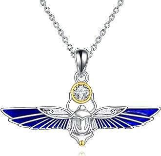 Lobster Clasp Sterling Silver Scarab Necklace for Women & Girls - Cable Chain, Classy Egyptian Beetle Design Pendant