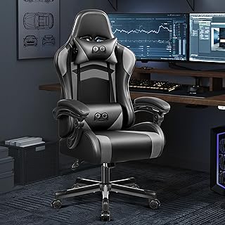 OneGame Ergonomischer Gaming Stuhl mit verstellbarer Lendenwirbelstütze und Kopfstütze, hoher Rücken, höhenverstellbar; ideal für Gaming und Büro; Schwarzgrau; 55,9T x 53,3B x 132H cm