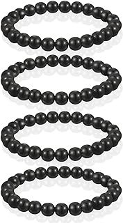 4 Pcs/Set Black Hematite 8mm Ball Bead Magnet Stone Bracelet for Women Men Elastic Stretch Beaded Bracelets Jewelry Unisex