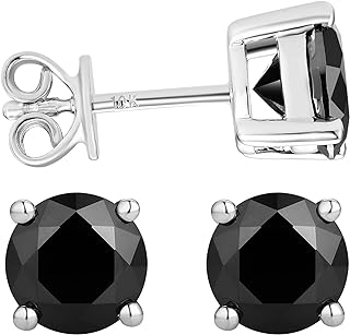 DovEggs 10K White Gold Post 2ctw-4ctw 6.5mm-8mm Black Moissanite Simulated Diamond Stud Earrings 14K Gold QUALITY Sterling Silver Earrings Push Back for Women