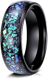 Unisex Tungsten Carbide Galaxy Engagement Ring | Opal Inlay Wedding Band | Ideal for Men & Women | Unique Green & Blue Galaxy Design