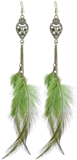Bohemian Feather Long Earrings Handmade Teardrop Beaded Colorful Faux Feather Vintage Tassel Dangle Drop Earrings for Women Girls Jewelry