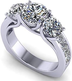 Central Diamond Center 3 Stone Past Present Future Ring also matching band your choice Gold-Silver Cz-2.50ctw & 3.50ctw