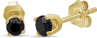 JEWELEXCESS 1/2-2 CTW Black Diamond Stud Earrings - 14k Gold Plated | Hypoallergenic Studs for Women - Round Cut Set with Push Backs