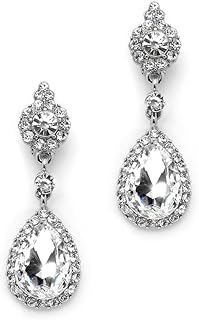 Mariell Clip-On Bridal and Prom Earrings for Brides with Crystal Teardrop Dangles - Large N on-Pierced Silver Chandelier Earring for Weddings, Homecoming