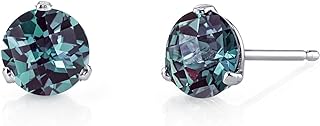 Peora 14K White Gold Created Alexandrite Color-Changing Martini Solitaire Stud Earrings, Hypoallergenic 2 Carats, Round Shape 6mm, AAA Grade, June Birthstone, Friction Back