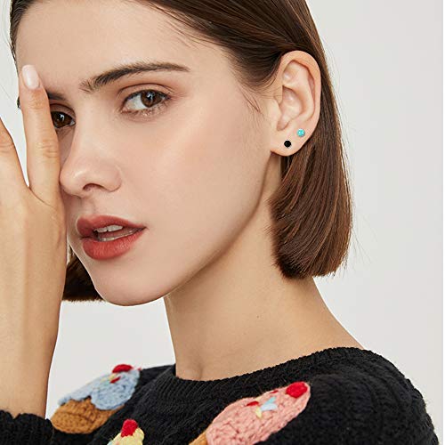925 Sterling Silver Stud Earrings for Womens Teens Moonstone Earrings Turquoise Black Earrings Round Gemstone Stud Gift Christmas Valentine’s Day