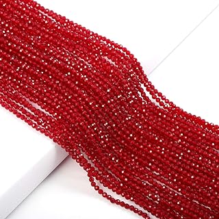 Synthetic Ruby Beads, Artificial Faceted Small Round Loose Beads 3mm 15 inch (3 Strands) for Jewelry Making Charms Necklace Bracelet