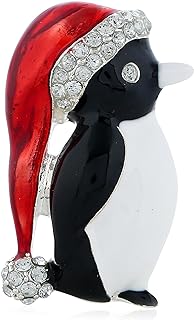 Penguin Rhinestones Christmas Brooch Pins for Women Teen Girls Green Enamel Red Crystal Cute Animal Ornament Wreath Brooches Lapel Pin Christmas Festival New Year Party Gift