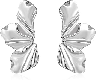 Gold Statement Earrings for Women Large Gold Earrings Gold Flower Floral Drop Earrings Ginkgo Leaf Earrings Exaggerated Geometric Earrings Boho Metal Sectored Earrings Summer Beach Party Jewelry Birthday Gifts for Women Girls