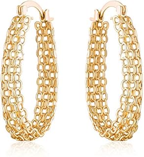 Gold Filigree Earrings for Women | Barzel 18K Gold Plated Link Mesh Braided Filigree Hoop Earrings (Gold)