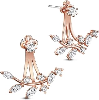 Elensan Women's Hypoallergenic Rose Gold Leaf Cuff Earrings with Cubic Zirconia and Silver-Plated Base, Push-Back, Birthday Gift