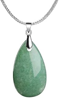 Spring Ring Clasp Jade Crystal Necklace with Cable Chain | Aventurine Water Drop Gemstone | Women's Elegant Pendant Necklace | Sterling Silver Jewelry