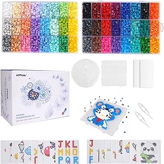 Fuse Beads Kit 9600pcs Fusible Beads with 100 Patterns 4 Pegboards 2 Tweezers 2 Ironing Paper, Compatible Perler Beads Hama Beads, for Birthday Christmas Holiday Gift Toys Kids Boys Girls