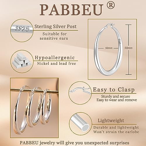 S925 Sterling Silver Hoop Earrings Large Silver Hoop Earrings for Women Hypoallergenic Lightweight Big Thick Silver Hoop Earrings for Women Girls 35/40/50/60/70mm