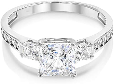 Stunning 3-Stone Princess Cut Engagement Ring with Cubic Zirconia for Women, Solid 925 Sterling Silver Design